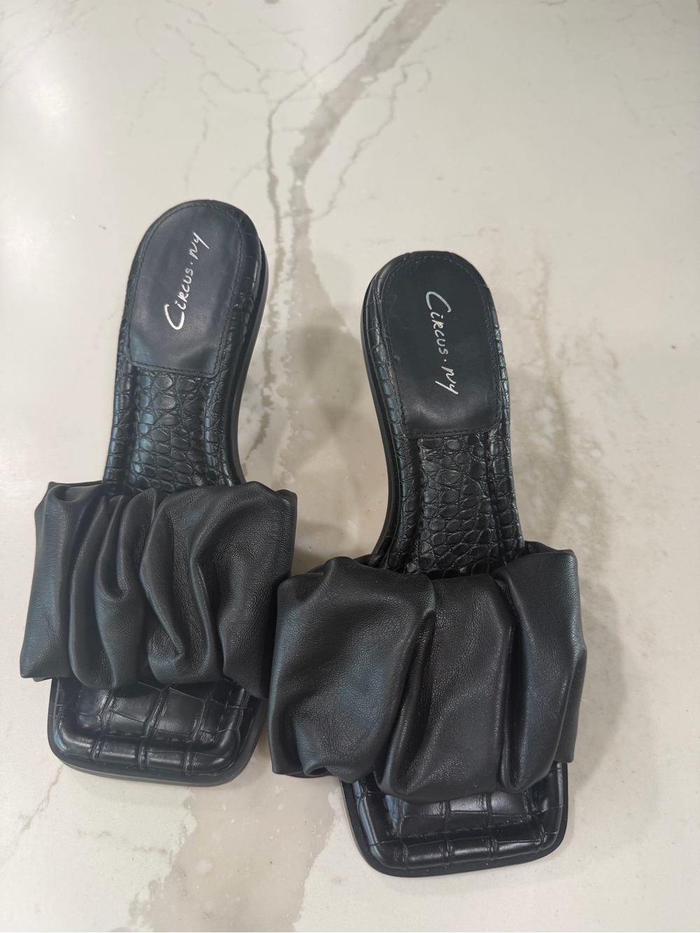 Black Ruched Heeled Slides - Picture 4 of 5